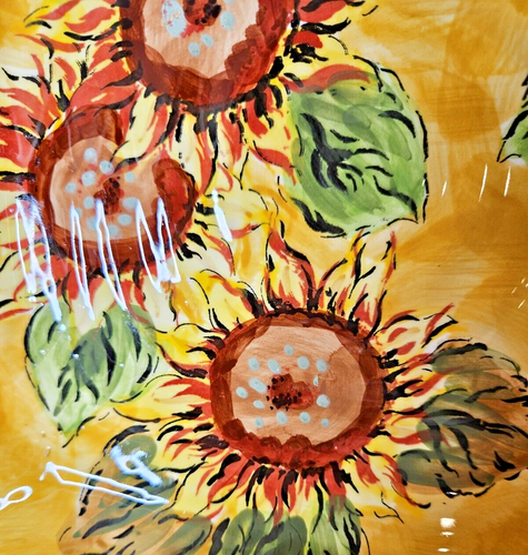 Paar 2 Golden Sunflower Quadratische Essteller Floral Leuchtend Gelb 9" - Bild 3 von 6