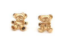Lovely Vintage 14K Yellow Gold Teddy Bear Small Post Earrings  .5 Grams