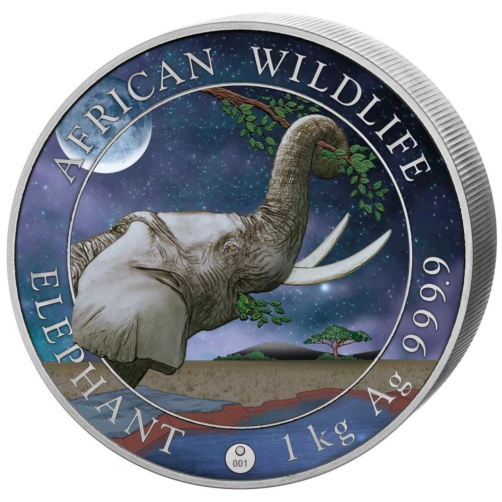 Silbermünze 1kg Elefant Giant Moon 2023 - Somalia - Stempelglanz in Farbe