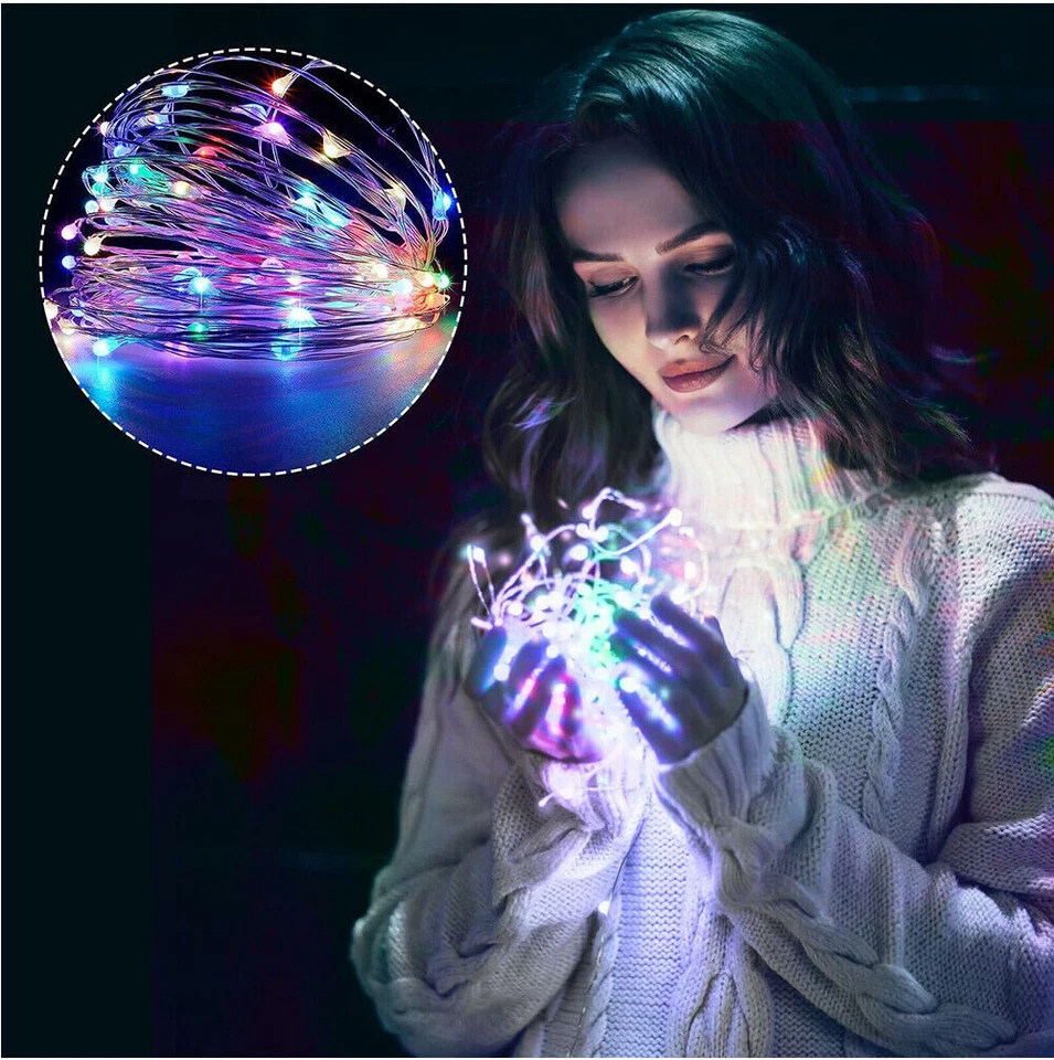 4-8Pack 20 LED 6.6ft Battery Operated Mini LED Copper Wire String Fairy Lights - Image 3 of 4