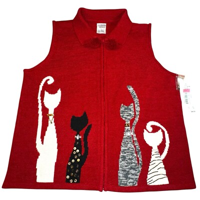 Allison Daley Cat Sweater Vest With Sequins And Beads Size Large