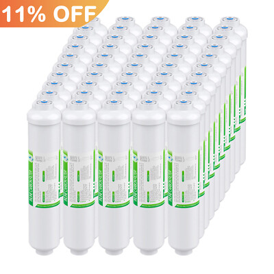 50 Pack 10''x2'' T33 Inline Post Carbon Polishing Water Filter 1/4'' Quick Connect