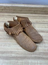 Vintage Quoddy Moccasins Ankle Boots Fringe Back Zip Brown Suede Sz 9M