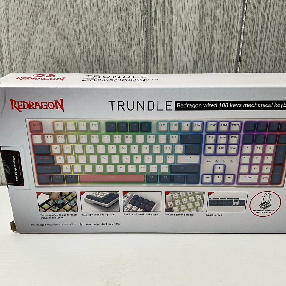 Redragon K668 Trundle RGB Gaming Keyboard, 104 Keys + Extra 4 Hotkeys - Sealed - Image 3 of 4