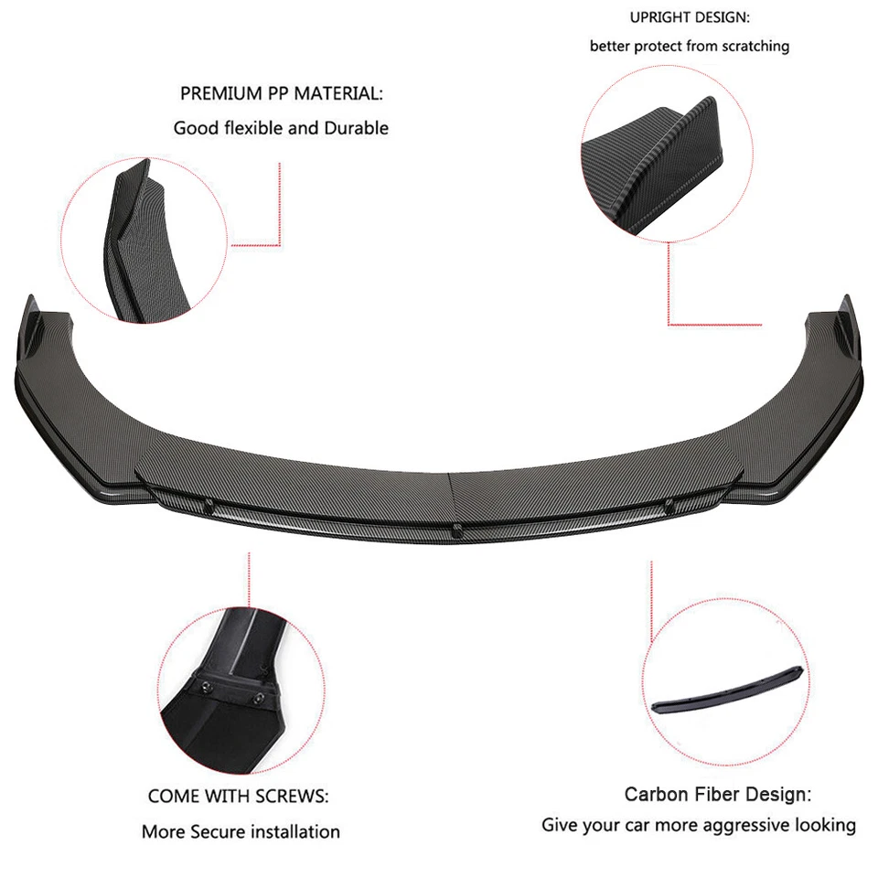 Divisor de alerón labial de parachoques delantero de fibra de carbono + varillas de puntal para Toyota Starlet Foto 3 de 4