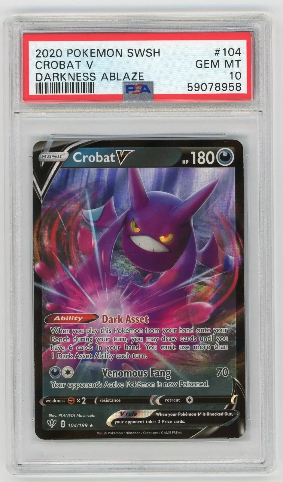 Pokemon Card Crobat V 104/189 Holo Darkness Ablaze PSA 10 GEM MINT