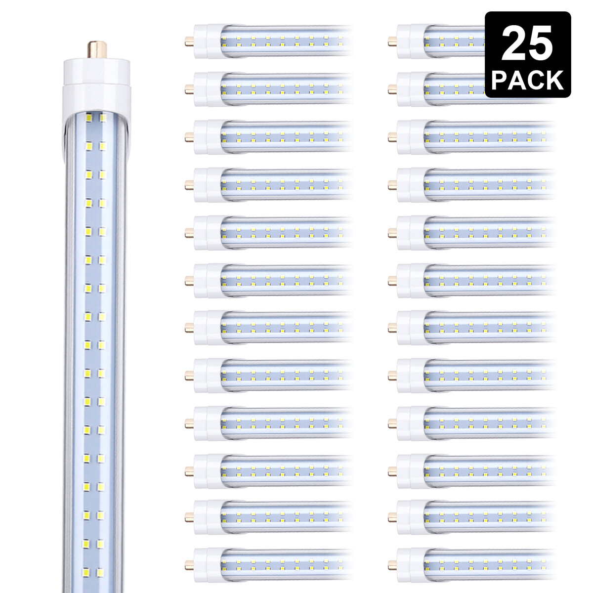 25 Pack 8FT 65W LED Tube Lights T8 T12 Single Pin 2 Row Shop Lights  