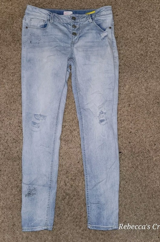 SO Blue Button Snap Front Denim Straight Leg Jeans Adjust Waist Girl's Size 16