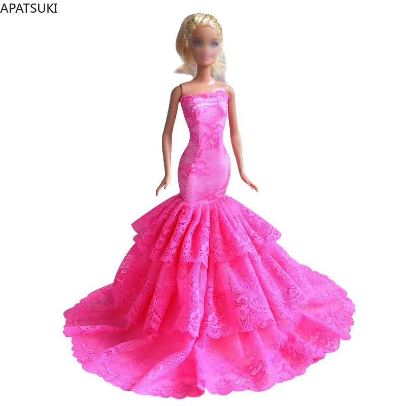 APATSUKI Heißes Rosa Prinzessin Kleid Outfits für Barbie Puppen Fischschwanz Abendkleider