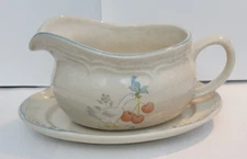 Vintage International China Co Marmalade Geese & Ribbons Gravy Boat & Drip Plate