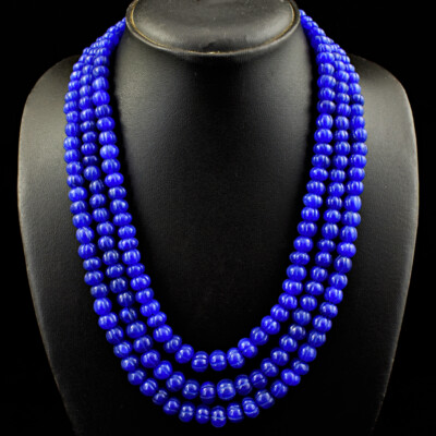 720.00 Cts Earth Mined 3 Strand Sapphire Flower Carved Beads Necklace JK 09E244