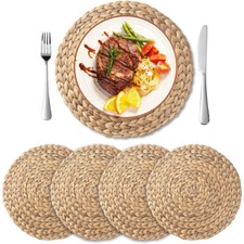 4/6Pcs Round 13.8 inch Woven Placemats Rattan Placemats Natural Hand-made Home