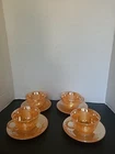 Fire King Tea Cups & Saucers Peach Luster Laurel Leaf Set Of 4