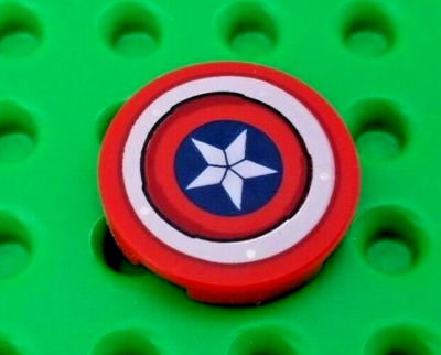 LEGO Captain America Shield Logo Round Printed TILE 2x2 w/ Silver