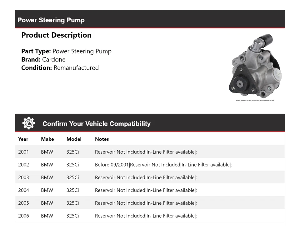 Bomba de dirección asistida Cardone para BMW 325Ci 2001-2006 2002 2003 2004 2005 Foto 2 de 4