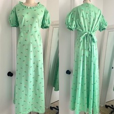 Vtg Vintage 60s 1970s 70s Woodstock Cottage Prairie Boho Grn flower Maxi Dress