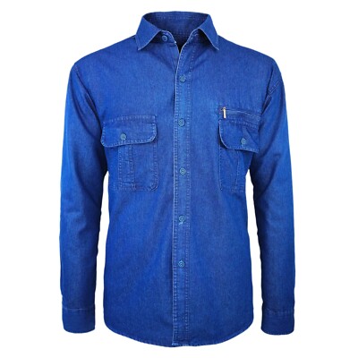 Herren Jeanshemd Regular Baumwolle Langarm Bequem Tasche Casual VEQUE