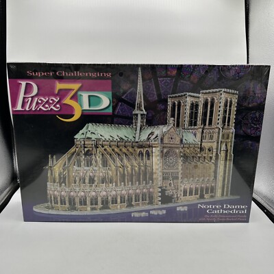 Vtg PUZZ 3D Notre Dame Cathedral ADULT PUZZLE MILTON BRADLEY USA MADE 90s SEALED
