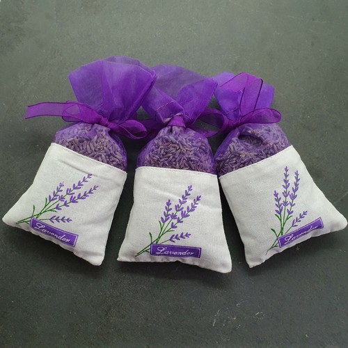Lavender Bag Filled with Dried Lavender Dark Purple Organza & Cotton Bag/ Pouch - Picture 4 of 6