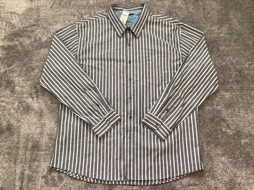 Van Heusen Studio Slim Fit Mens 2XL XXL Gray Striped Button Up Long Sleeve Shirt