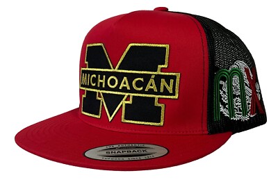 MICHOACÁN 2 LOGOS HAT  RED BLACK MESH EL CHAPO GUZMÁN HAT MÉXICO