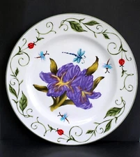 Botanical Garden Purple Iris 10.5" Ceramic Plate by Tabletops Unlimited