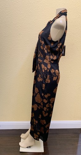 NWOT Size 8 Sleeveless Black/Brown Floral Print Tie-Neck Cropped Jumpsuit - Picture 8 of 11