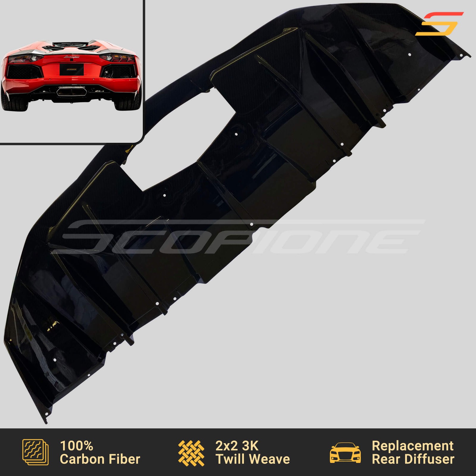 Scopione Carbon Fiber Rear Bumper Diffuser for Lamborghini 12-17 Aventador LP700
