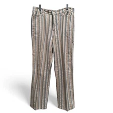 FDJ French Dressing Jeans Blue Beige Striped Cotton Pants Sz 12 Petite