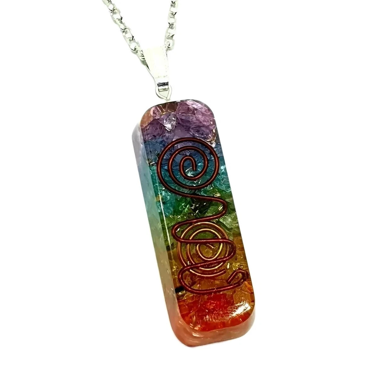 Orgone 7 Chakra Necklace Crystal Pendant EMF Protection Copper Coils Jewellery