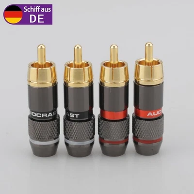 AUDIOCRAST 4Pcs HIFi Audio RCA Cinch Stecker Vergoldet 6mm männlicher Lotus Wire Connector