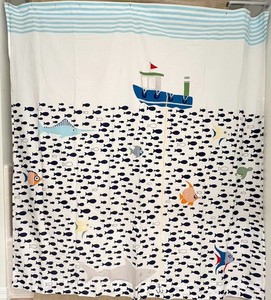 Pottery Barn Kids "UNDER THE SEA" Shower Curtain Nautical Shark Tugboat Fish
