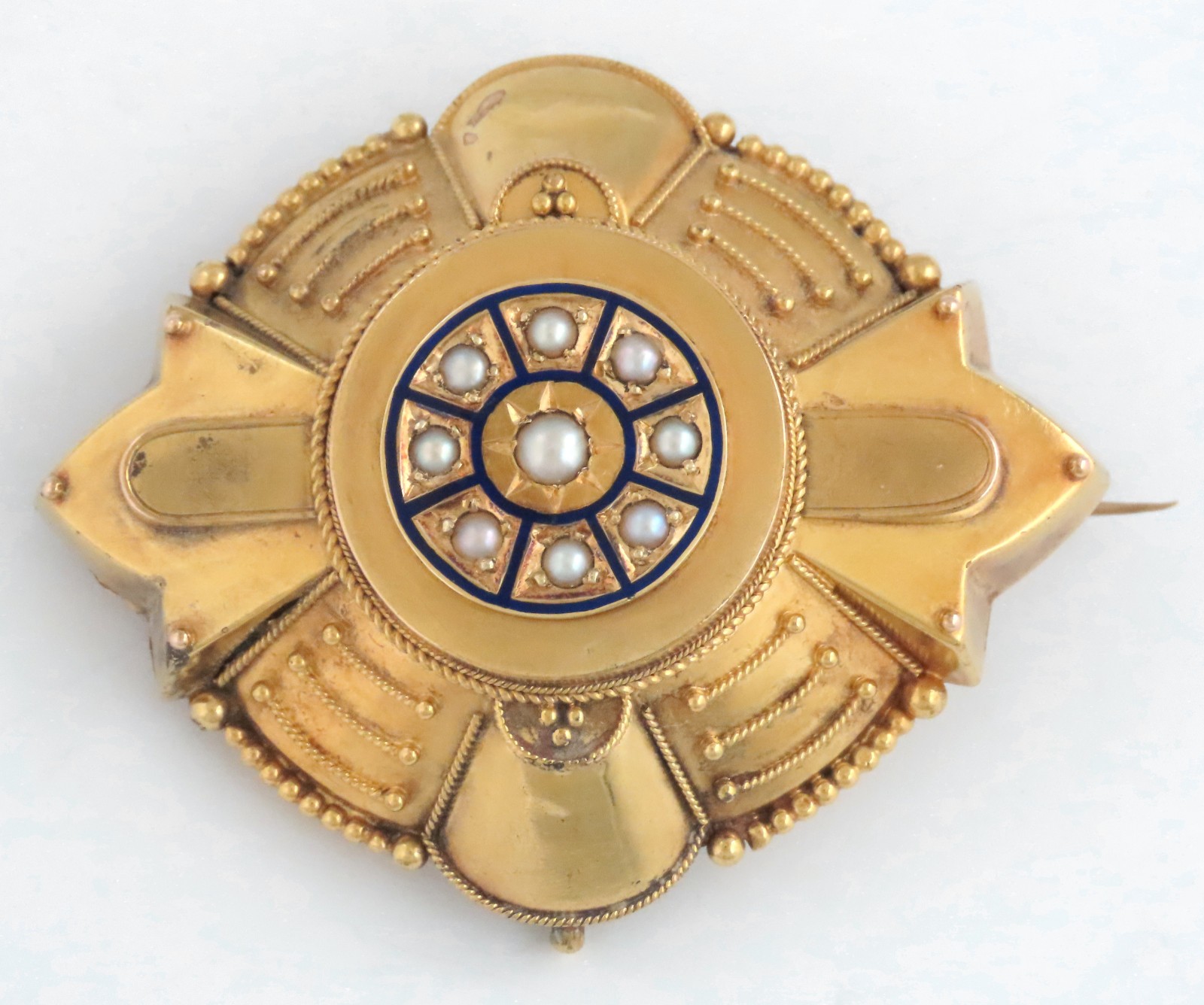 * c.1870 - ANTIQUE VICTORIAN 14K GOLD ETRUSCAN REVIVAL MOURNING LOCKET  BROOCH