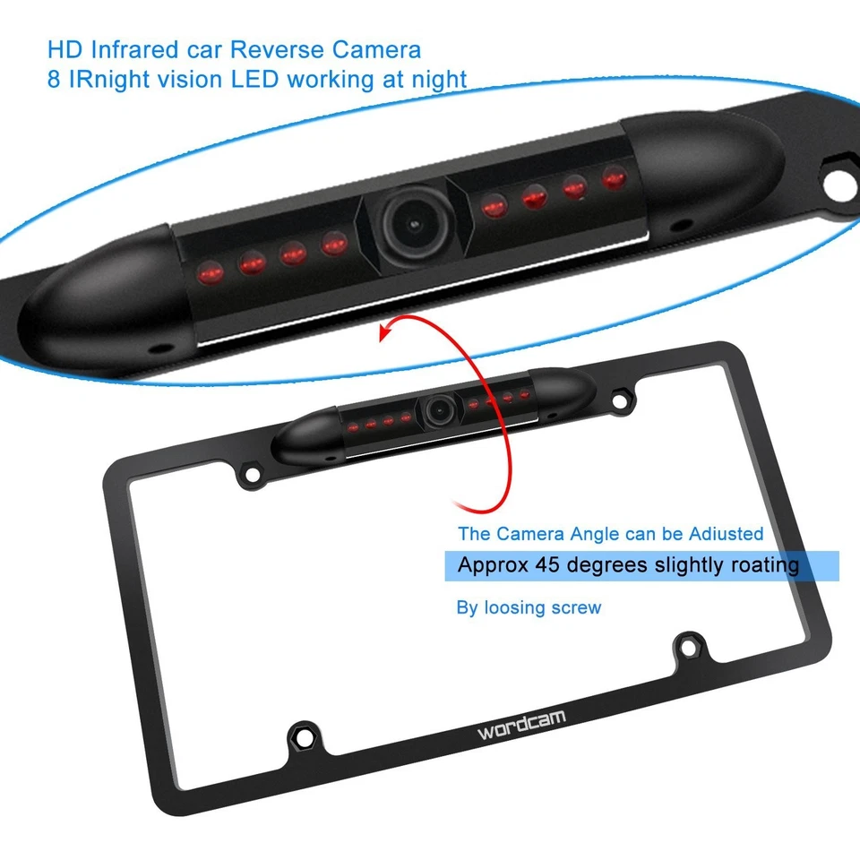 License Plate Frame Rear View Backup Camera 170° Viewing Angle Universal Car ... - Image 2 of 4