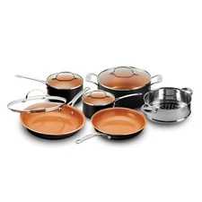 Gotham Steel Diamond 10 Piece Copper Non Stick Cookware Set Pots Pans Lids NIB