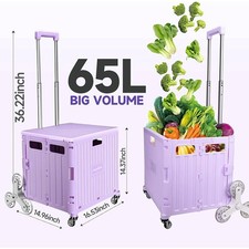 65L Folding Boot Cart Shopping Trolley Fold Up Storage Box Wheels Crate Foldable