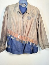 Chicos Design 100 Silk Embroidered Jacket Womens Size 1 Boho Art To Wear