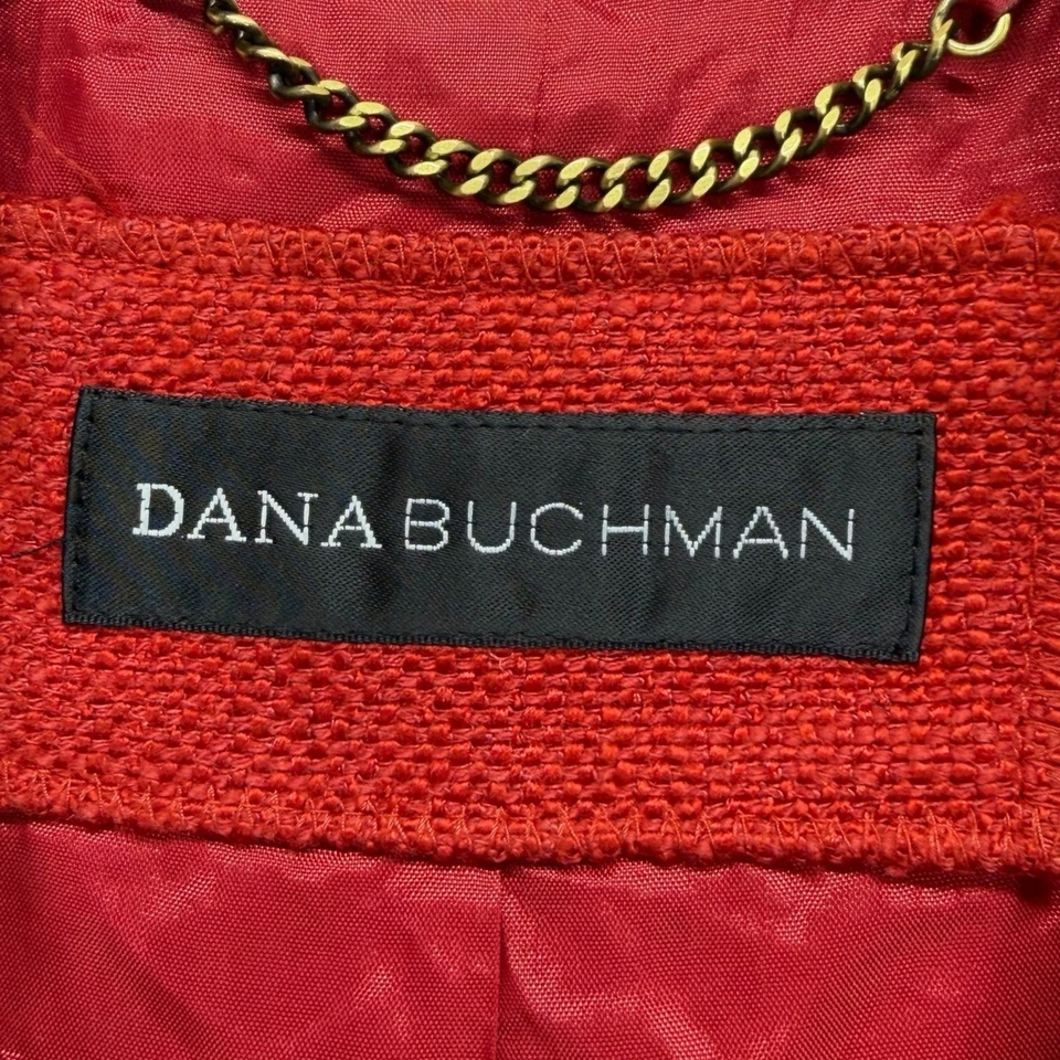 Chaqueta Blazer Dana Buchman Roja Mujer Talla 2 Forrada Cinturón Botón Frontal Carrera Foto 3 de 4