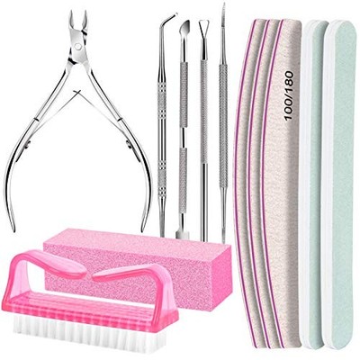 Nail Care Kit, Nail Files 100/180, Nail Buffer Block, Cuticle Nippers, C-pink
