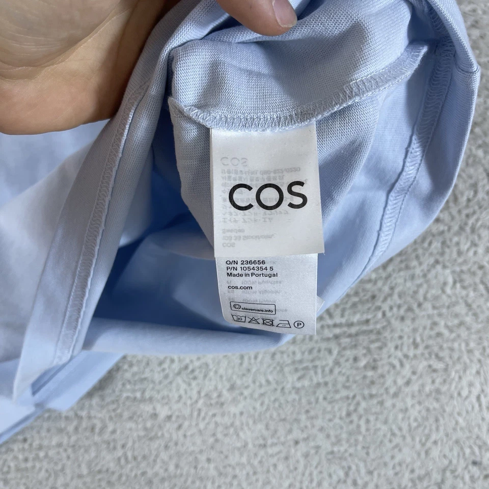 Camiseta COS Para Hombre Pequeña Azul Relajada De Gran Tamaño Algodón En Blanco Cuello Redondo Bolsillo Camiseta Foto 4 de 4