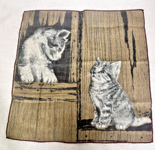Vintage Handkerchief Hankie Skandia Style Print Screened Barn Cat Kitten