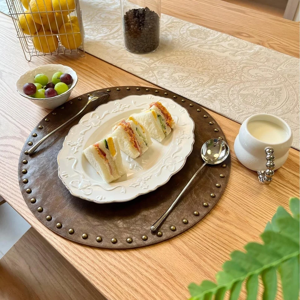 Round Placemats Set of 6, Waterproof Oilproof PU Place Mats, Heat Resistant A... - Image 2 of 4