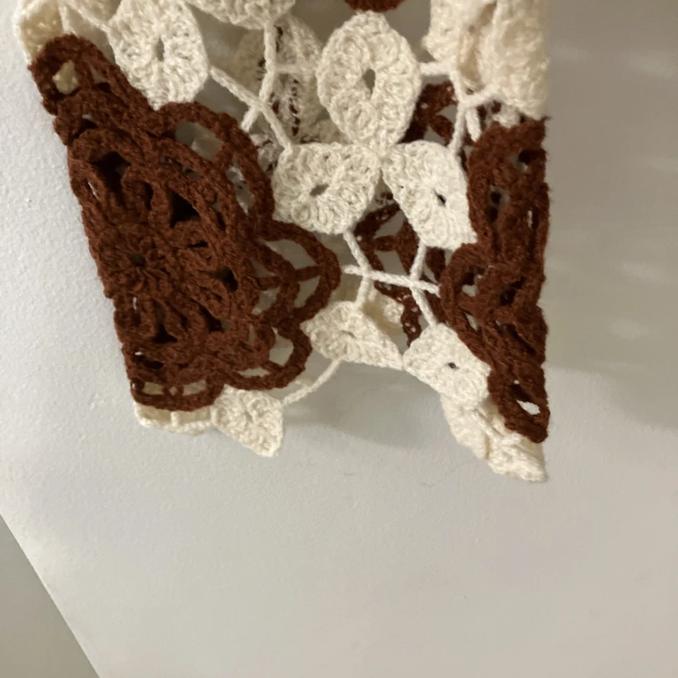 Suéter Recortado Transparente Tela Por Diseño Y2K Crochet Marrón Crema Floral Grande Foto 2 de 4