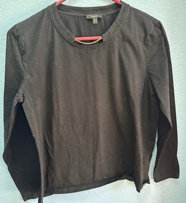 Massimo Dutti Womens Black Cotton Basic Long Sleeve T-Shirt Crew Neck Size M