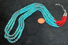 Gorgeous tri-strands reconstituted turquoise heishi necklace(b204e-w1)
