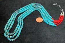 Gorgeous tri-strands reconstituted turquoise heishi necklace(b204e-w1)