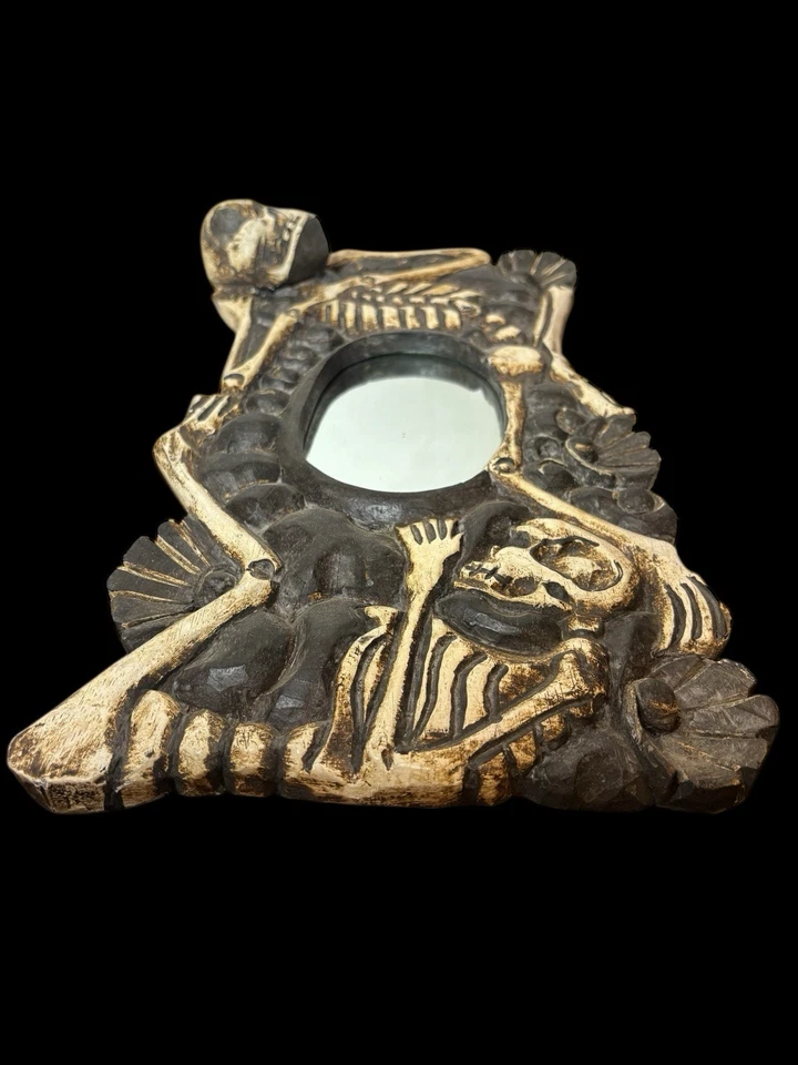 Esqueleto Calavera Decorativo Espejo Madera Halloween Gótico Espeluznante Colgante de Pared Foto 3 de 4