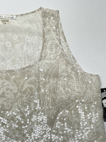NWT Peter Nygard Sequin Front Paisley Print Tank Top Size 16 Sparkley Lagenlook - Picture 5 of 20