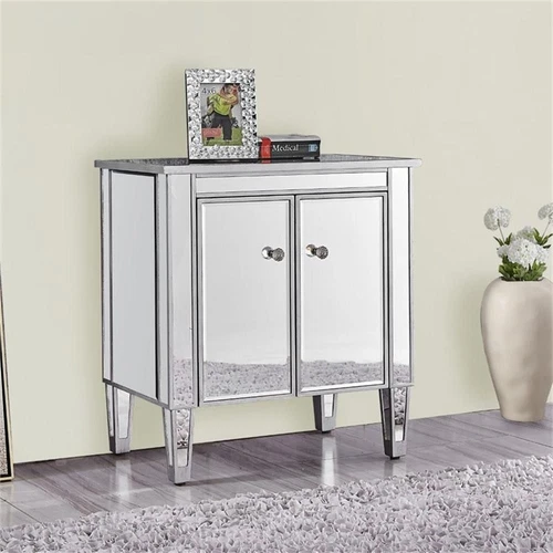 Elegant Decor Reflexion 2 Doors 24" Mirrored Accent Cabinet in Antique Silver - Picture 2 of 11