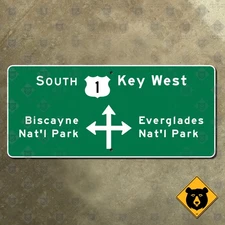 Florida US 1 Key West Biscayne Everglades National Park highway road sign 27x12